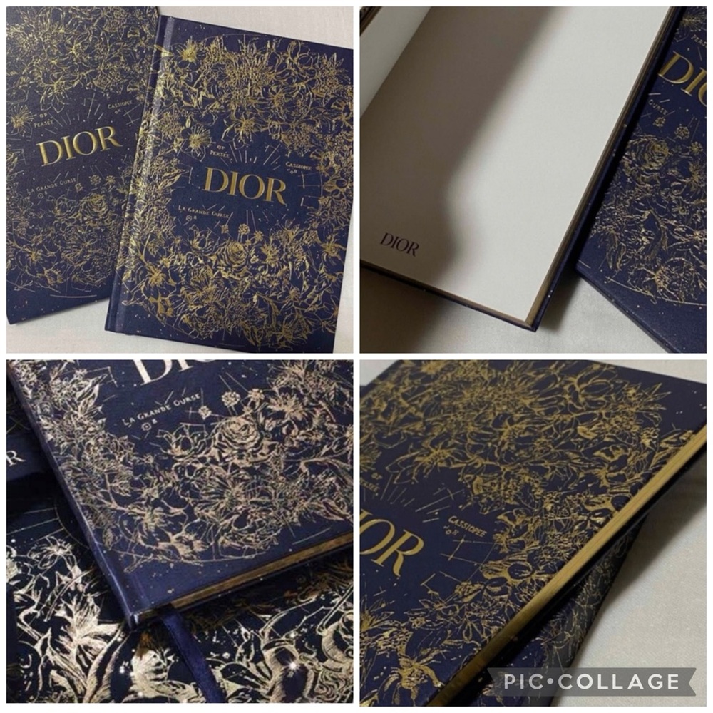 Dior Bag & Hardback Journal Book Holiday Navy Gold Dior Black Zip Mesh Pouch New - Picture 12 of 12